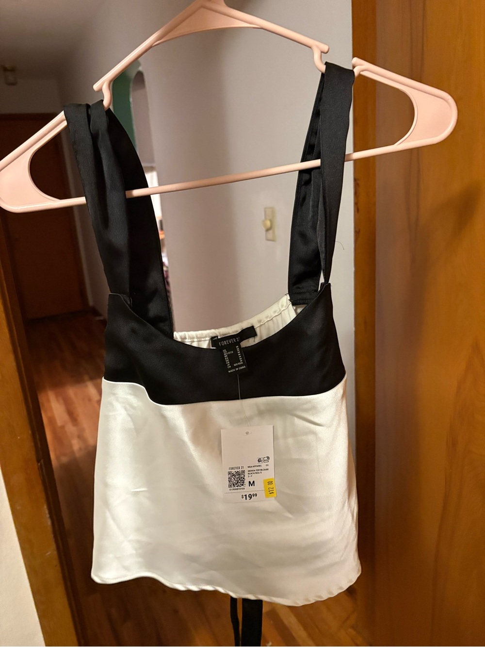 FOREVER 21 Black and White Satin Two-Tone Shoulder Tote